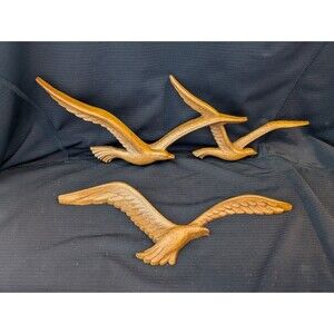 Vtg 1981 Homco Syroco Faux Wood Seagulls Set Plastic Wall Hanging Home Interiors